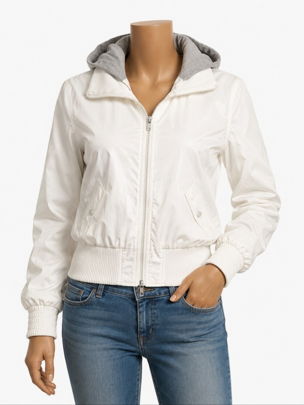 Vintage Paris Blues Y2K Detachable Hood Bomber Jacket White Large